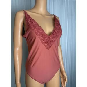 Aerie One Piece Swimsuit Size Medium crochet salmon Color Boho adjustable Straps